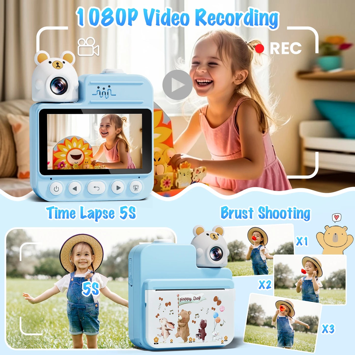 Kids Cute Animal Instant Print Camera